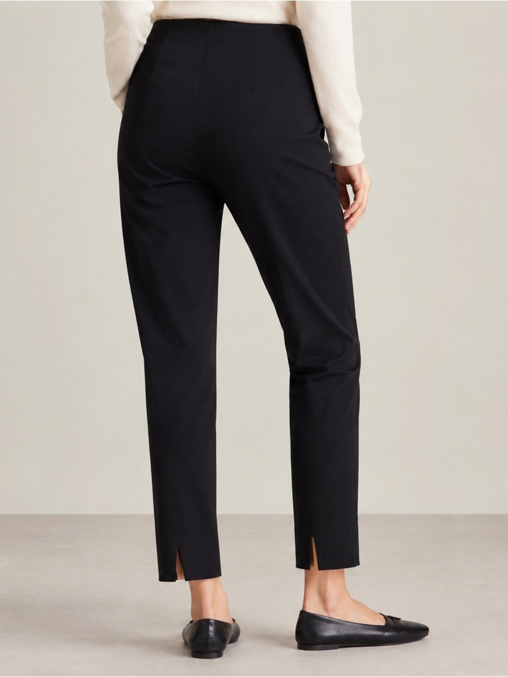 Piazza Sempione Black Cropped Ankle Pants with Rear Hem Slits Italy